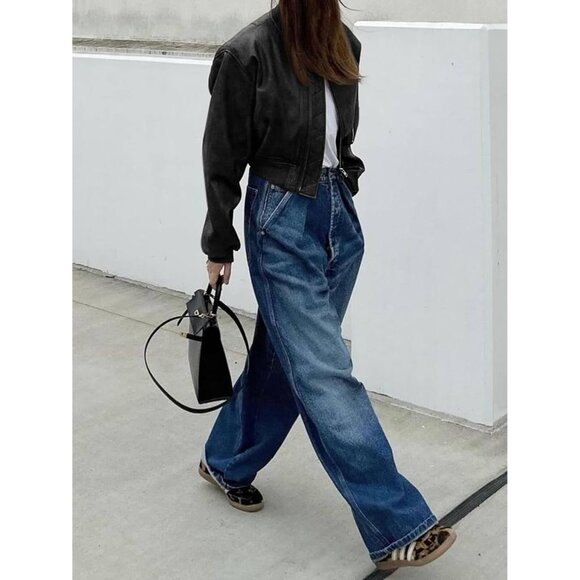 Women Black Faux Leather Cropped Bomber Jacket Baseball Collar Zip Up - Picture 6 of 7